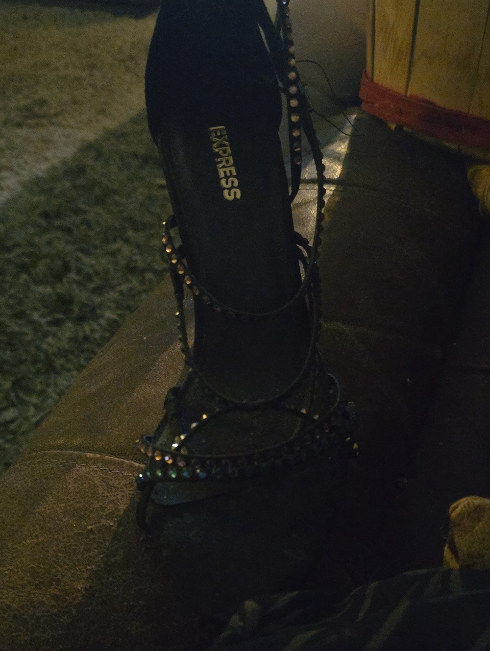 Express Black Rhinestone Strappy Heeled Sandals